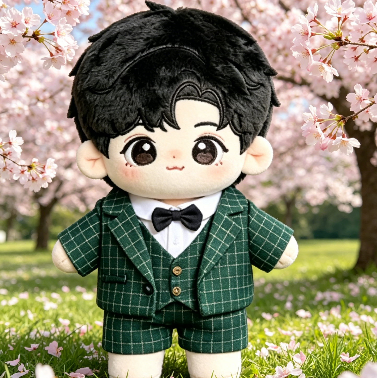Green Plaid Suit Doll Outfit, Formal Bow Tie Three-Piece Costume for 20cm Cotton Doll