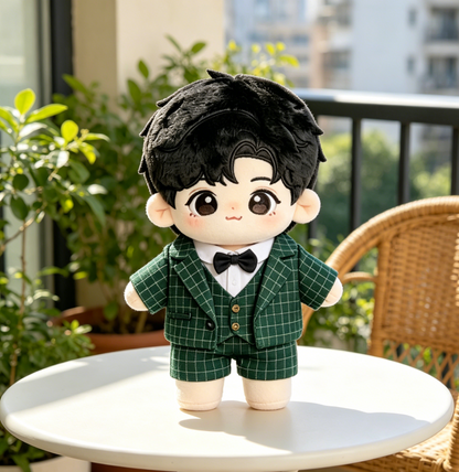 Green Plaid Suit Doll Outfit, Formal Bow Tie Three-Piece Costume for 20cm Cotton Doll