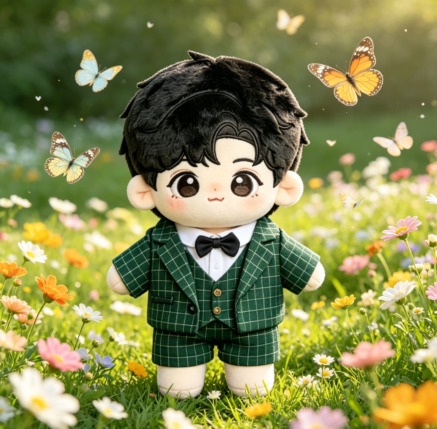 Green Plaid Suit Doll Outfit, Formal Bow Tie Three-Piece Costume for 20cm Cotton Doll