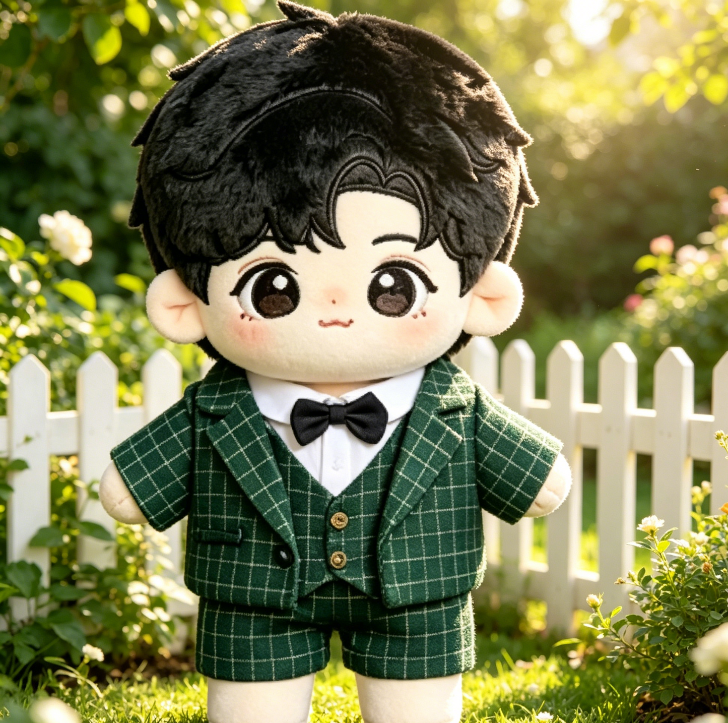 Green Plaid Suit Doll Outfit, Formal Bow Tie Three-Piece Costume for 20cm Cotton Doll